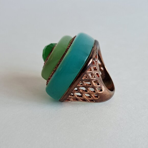New Angelique de Paris Green Teal Resin Square Ring Size 7 - Picture 5 of 16